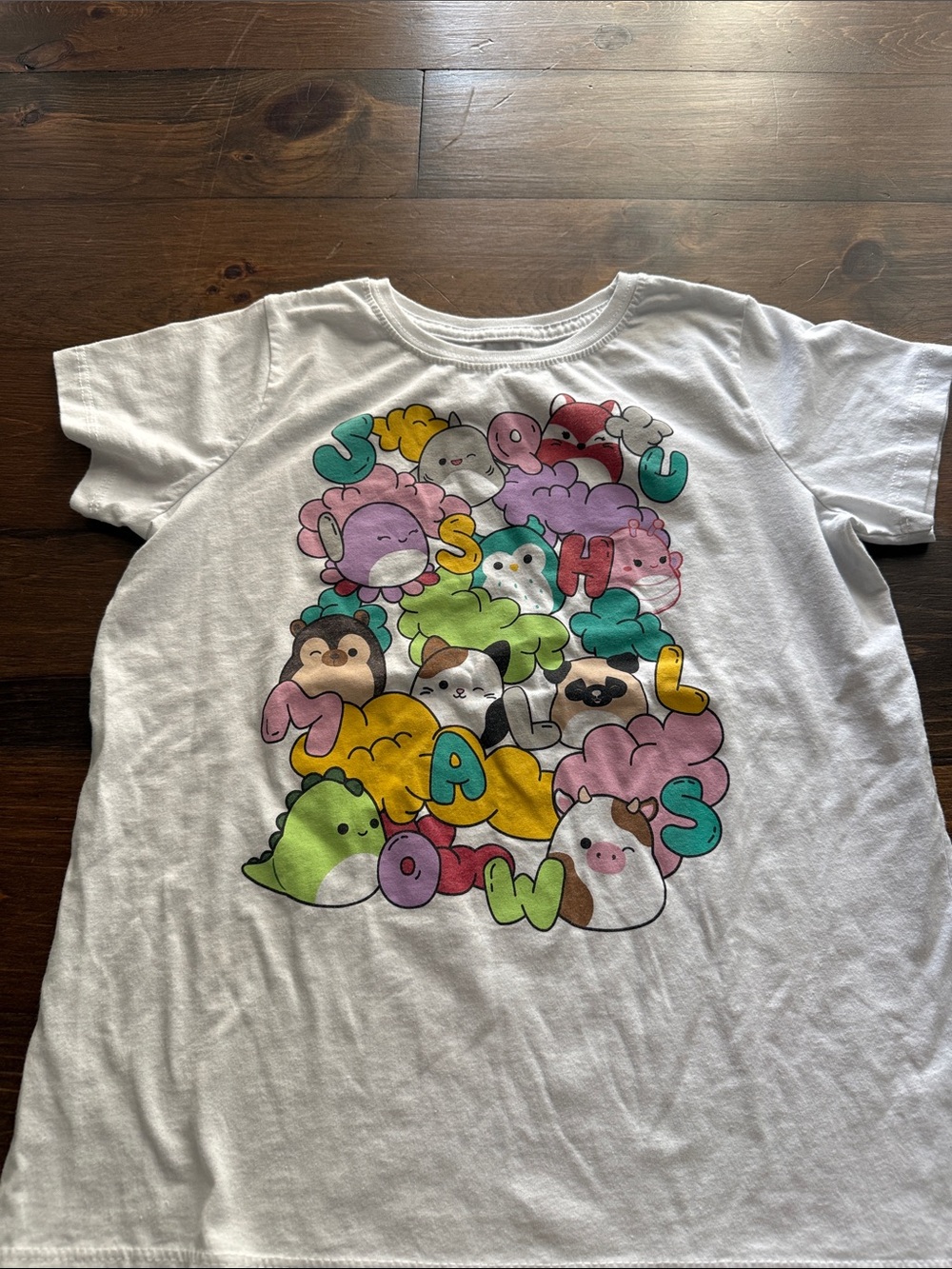 Squishmallows White Tee with Colorful Character Stack